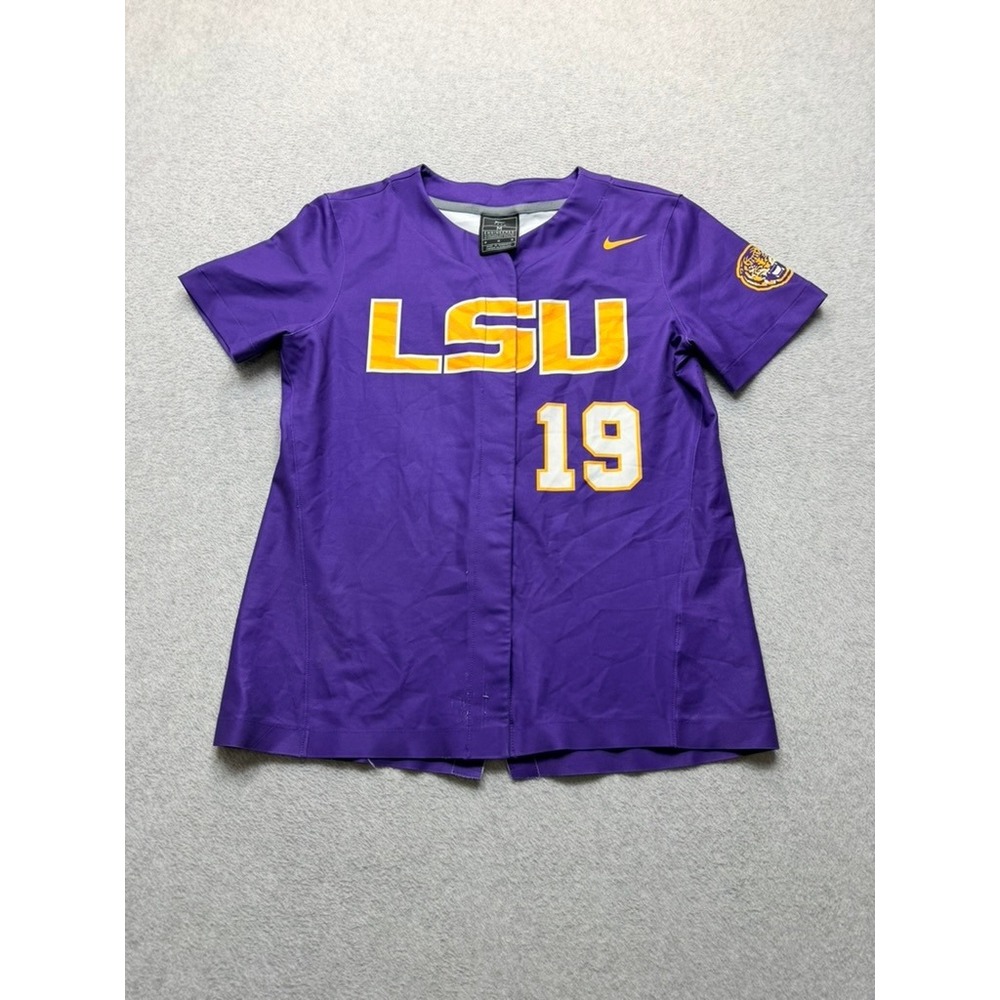 Nike LSU Tigers Baseball Jersey Mens Medium Purple Snap Front AV6784-545 No 19